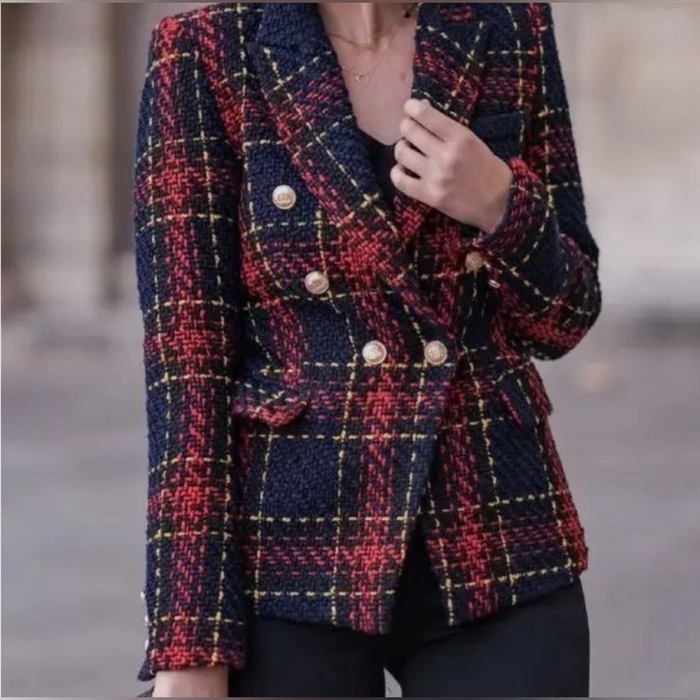 Plaid Double-Breasted Women's Jacket
